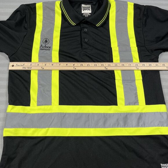 Tough Duck Polo Shirt Mens Medium Black Hi-Vis Reflective Safety Workwear Tape - Picture 7 of 10